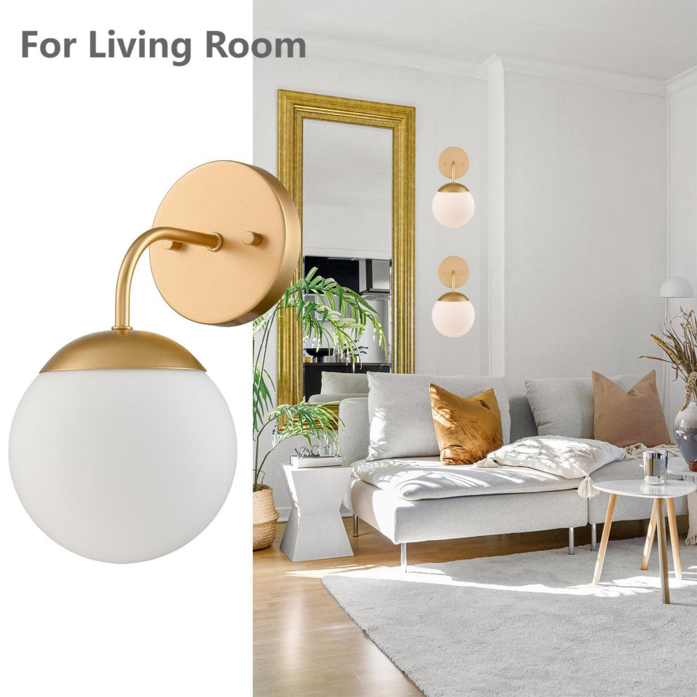 Brass Wall Lights Set of 2 With Milky Glass