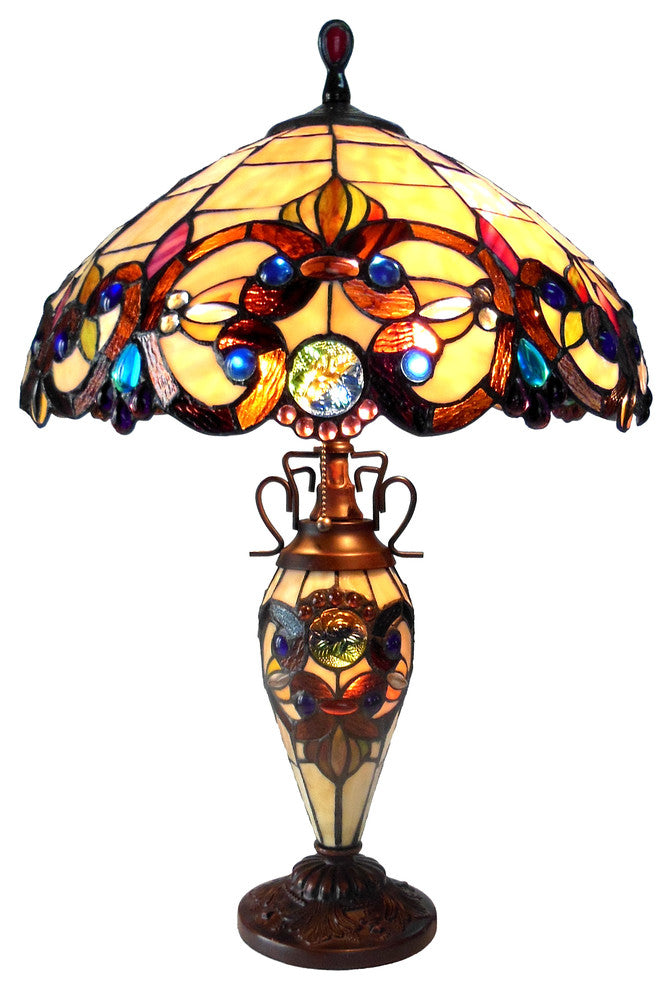 DEMETRA AURORATiffany-style 3 Light Victorian Double Lit Table Lamp 18inches Sha