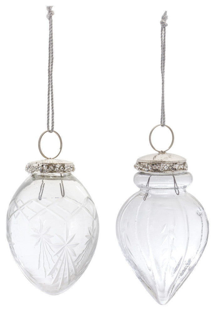 Etched Glass Teardrop Ornament, 6-Piece Set