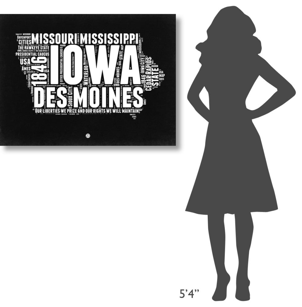"Iowa Black and White Map" Fine Art Print