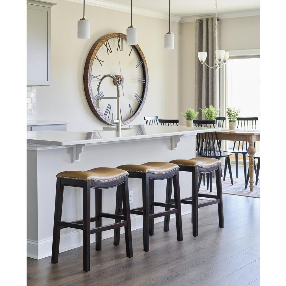 New Ridge Home Goods Julian Counter Height Barstool With Tan Faux Leather Seat