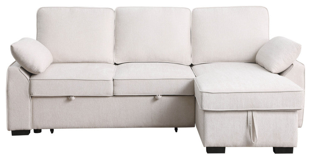 Mackenzie 91" Chenille Reversible Sleeper Sectional, Drop-Down Table, Beige