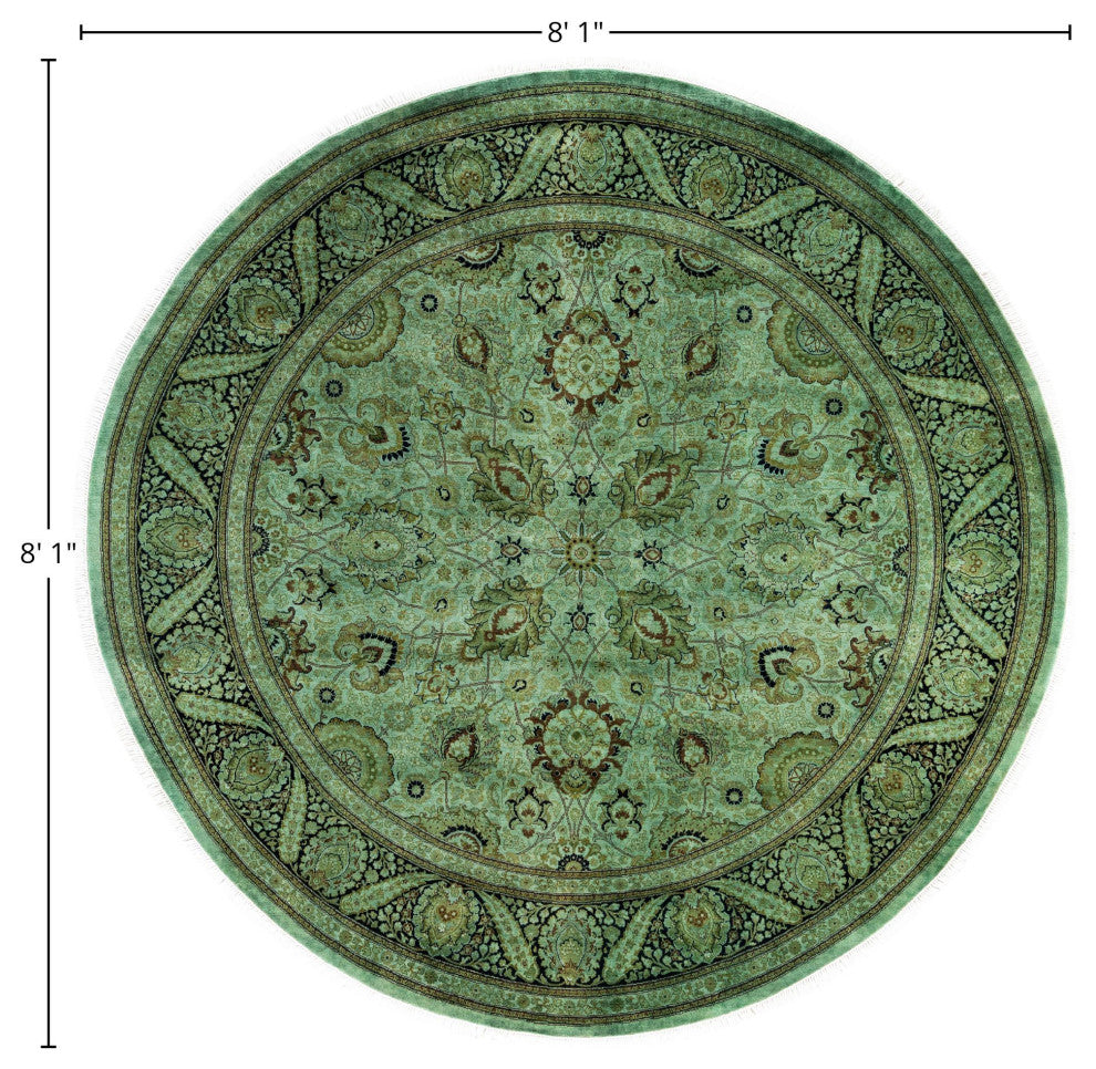 Overdyed One-of-a-Kind Hand-Knotted Area Rug Green, 8' 1" x 8' 1"
