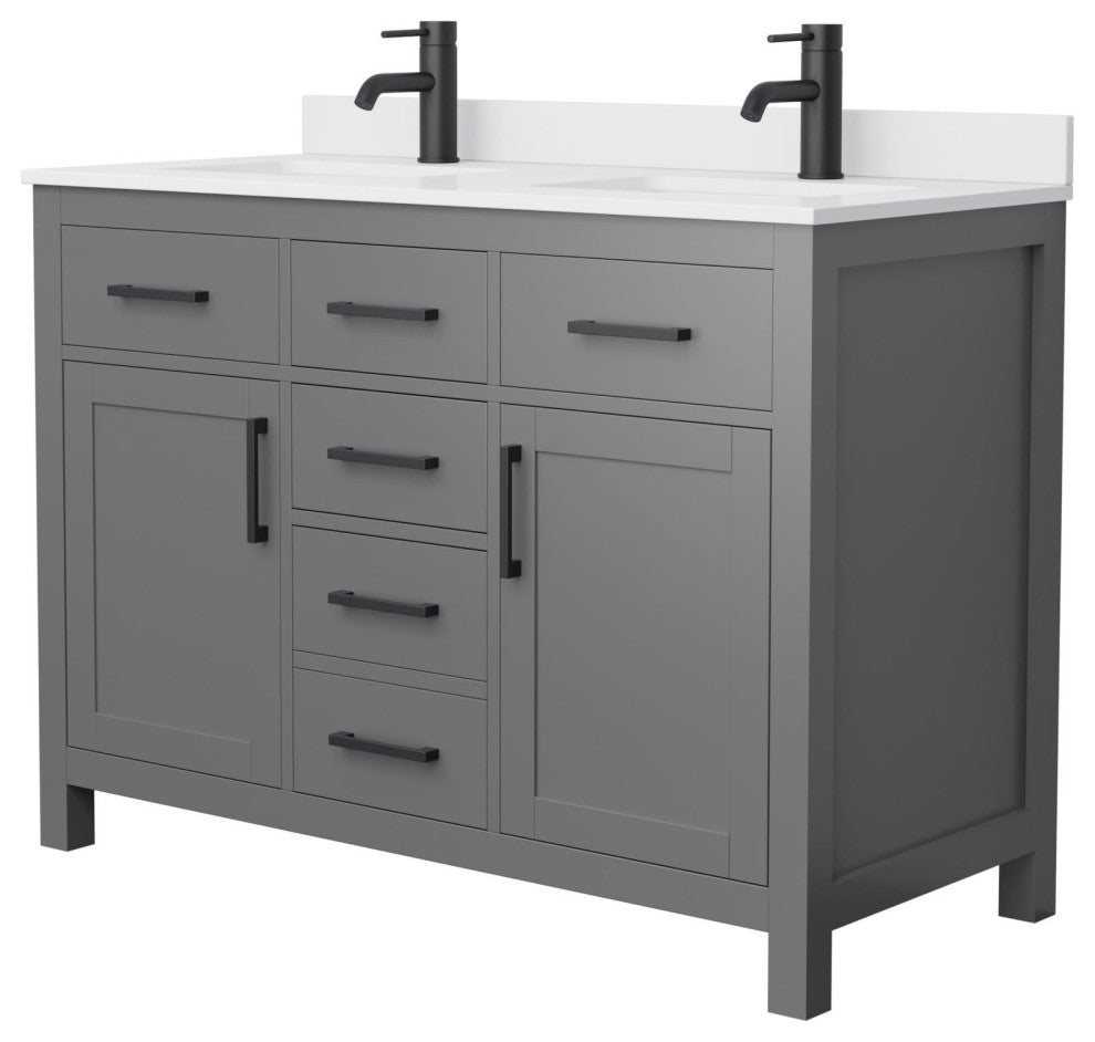 Beckett 48" Dark Gray Double Vanity, White Cultured Marble Top, Black Trim
