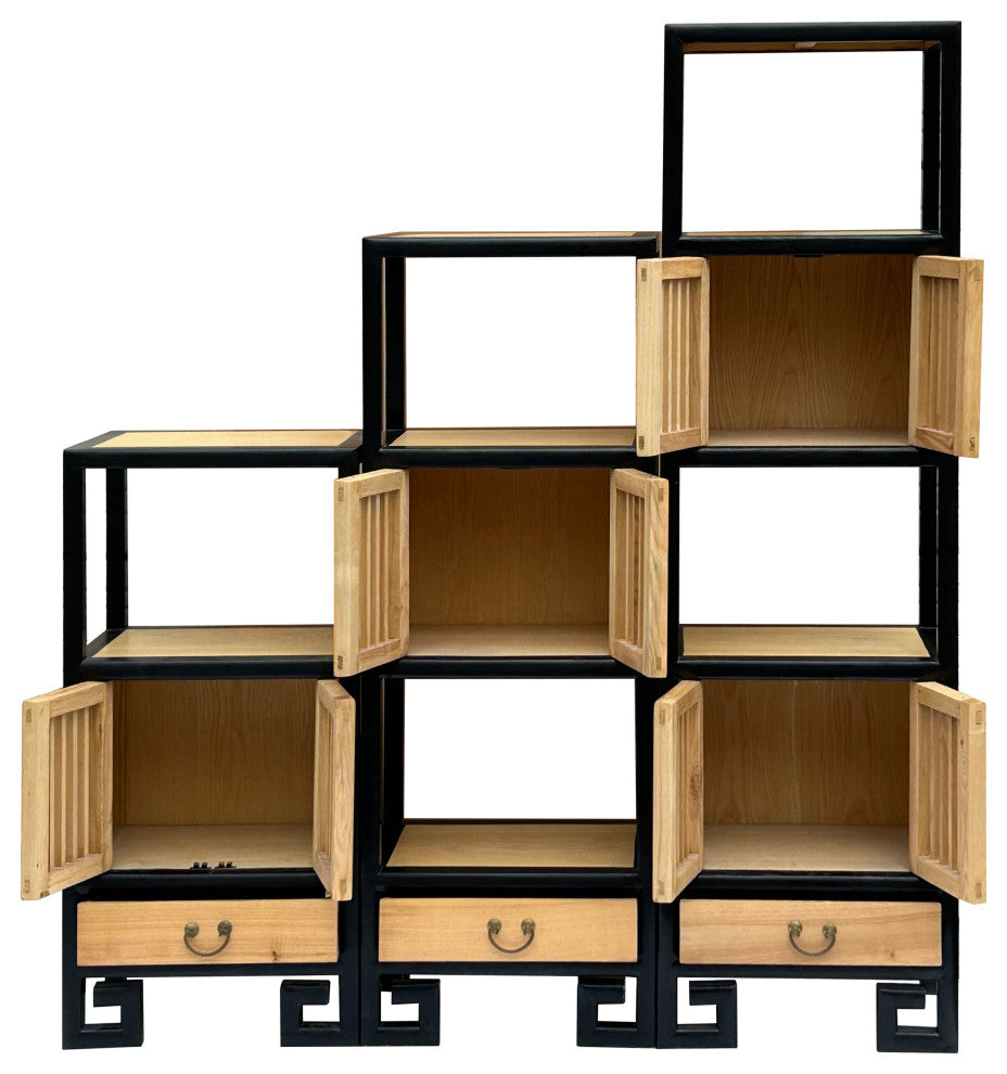 Set of 3 Black Tan Shutter Doors Display Cabinet Bookcase Room Divider Hws4398