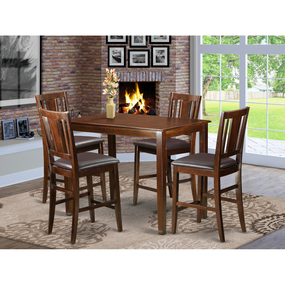 5 Pc Counter Height Dining Room Set -Pub Table And 4 Kitchen Bar Stool, Mahogany