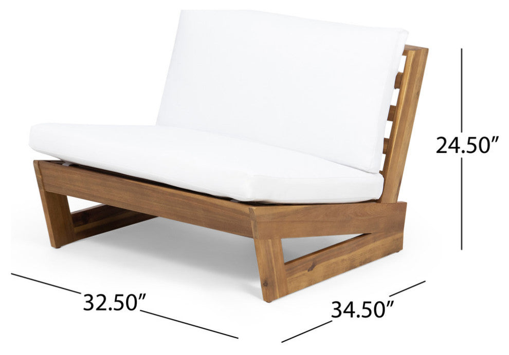 Emma Outdoor Acacia Wood Club Chairs With Cushions, Set of 2, White