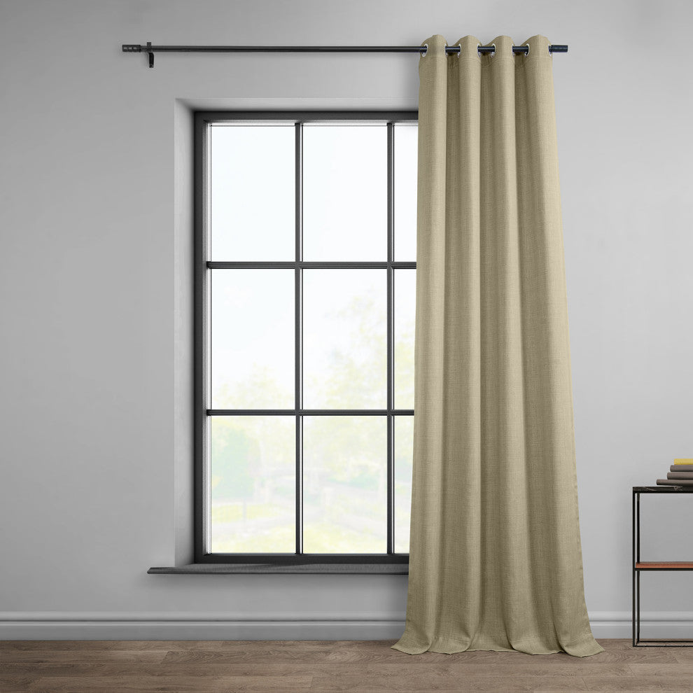 Faux Linen Grommet Room Darkening Curtain Single Panel, Thatched Tan, 50w X 84l