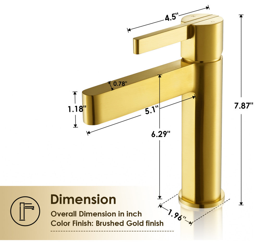 Stila Single Hole Single-Handle Bathroom Faucet, Brushed Gold