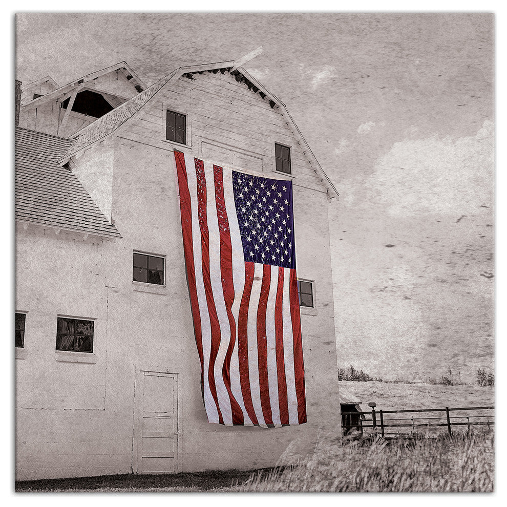 Patriotic Barn 16x16 Canvas Wall Art