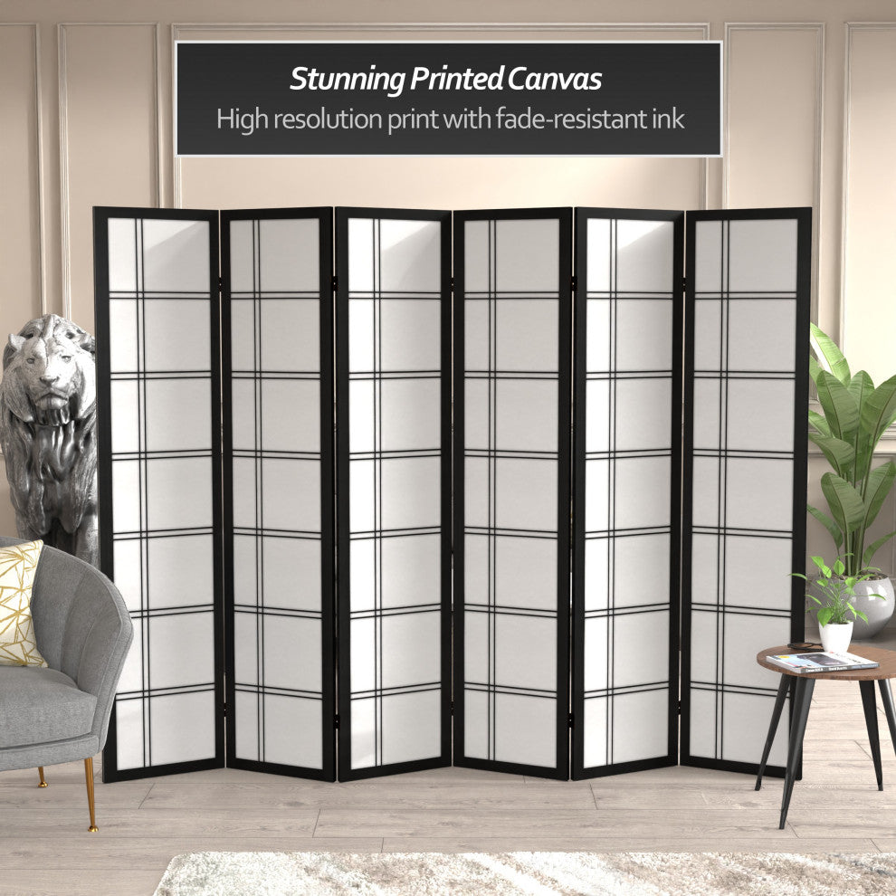 6' Tall Canvas Double Cross Room Divider, Black, 6 Panels