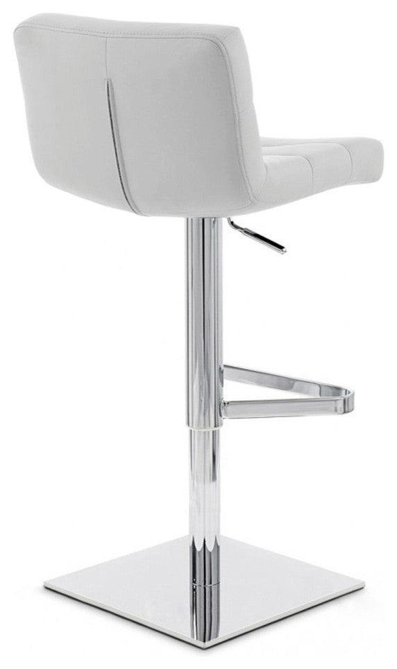 Modern Lattice Bar Stool Grey Leatherette Polished Chrome Adjustable Base
