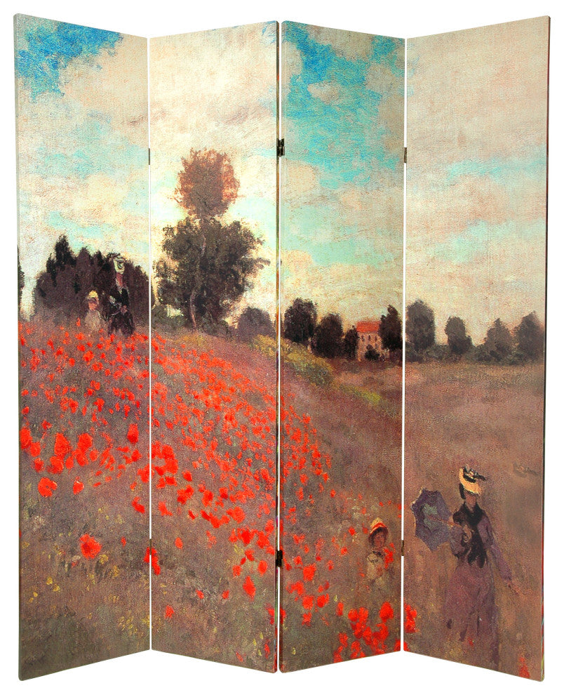 6' Tall Double Sided Works of Monet Canvas Room Divider 4 Panel
