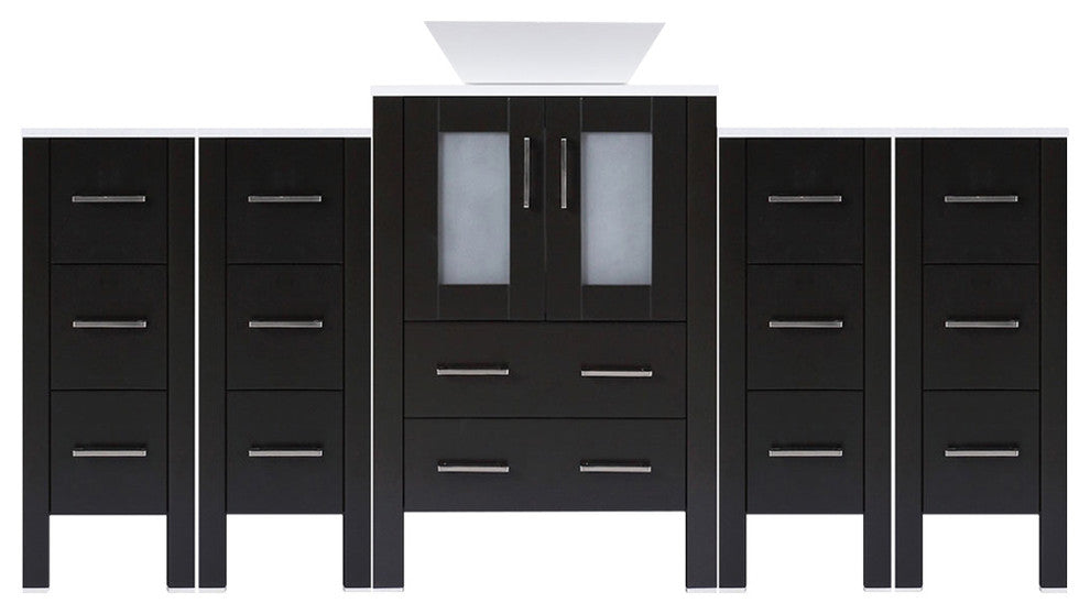 Modern Vanity Set With One Sink Base With Mirror and Four Drawer Bases, Espresso