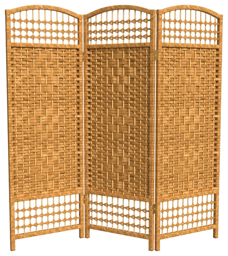 4' Tall Fiber Weave Room Divider, Light Beige, 3 Panels