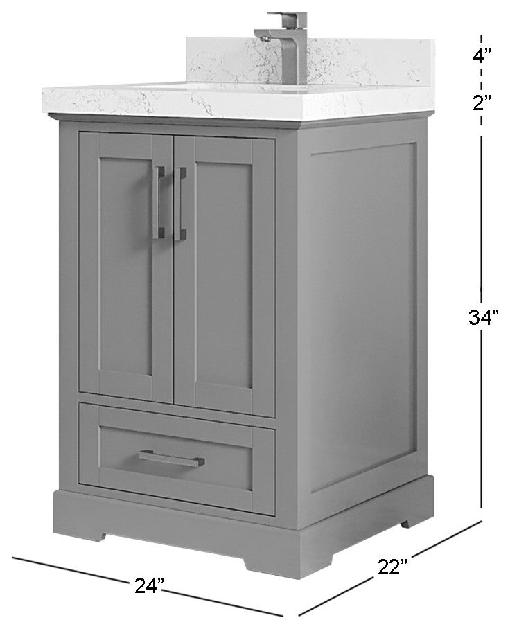 Boston 24" Single Sink Bath Vanity in Fine Grain 1.5" Empira Quartz