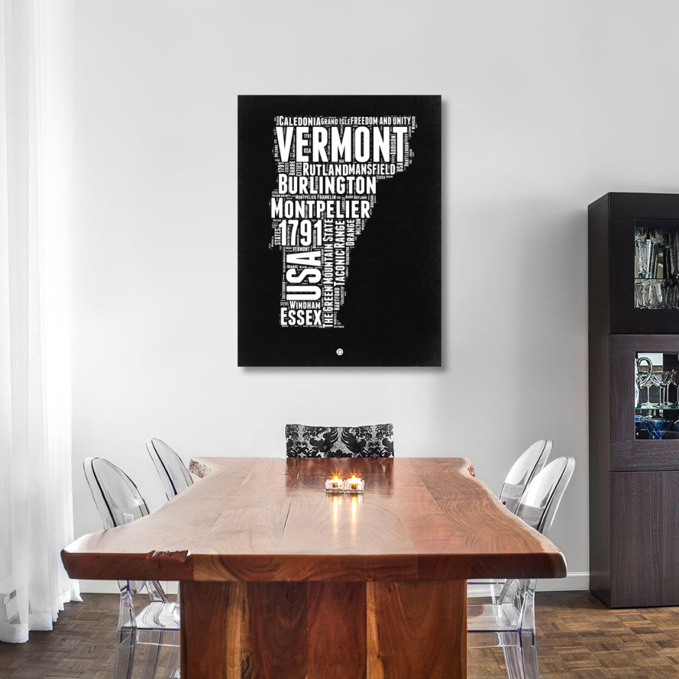 "Vermont Black and White Map" Fine Art Print