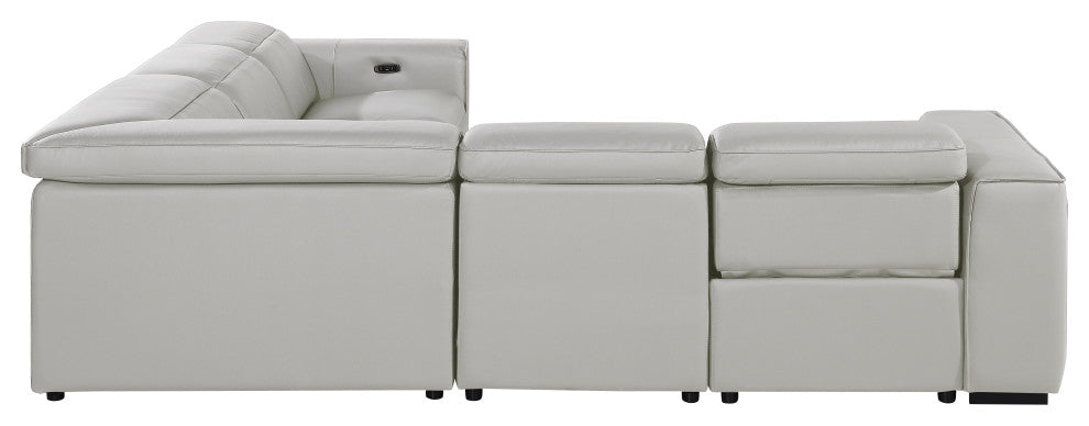 Niccolo Italian Leather 5-Piece L-Shaped Power Reclining Sectional, Light Gray