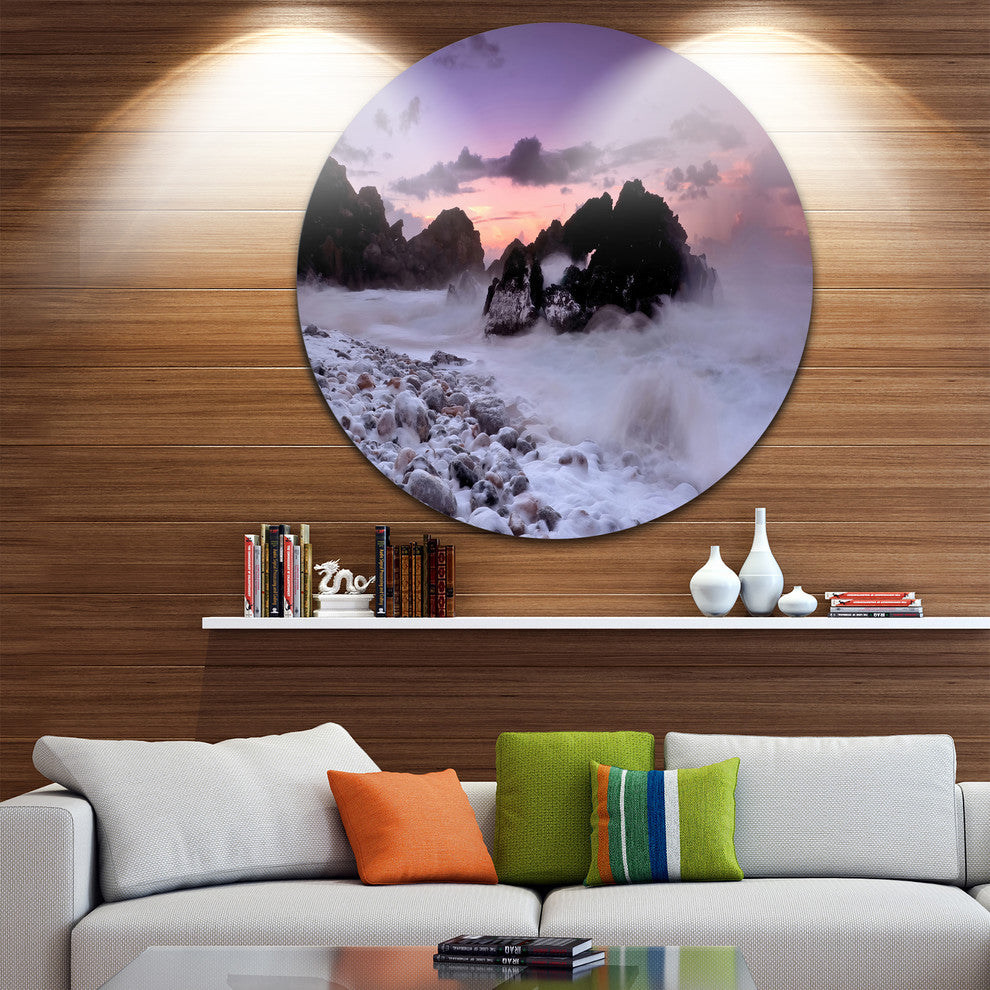 White Sand At Abano Beach Portugal, Seascape Disc Metal Artwork, 23"