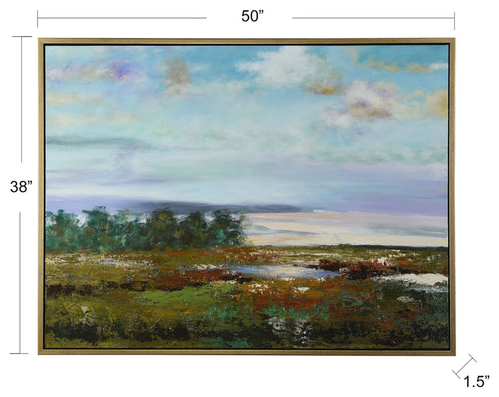 Colorful View-Hand Painted On Canvas-50" x 38"-Gold Frame
