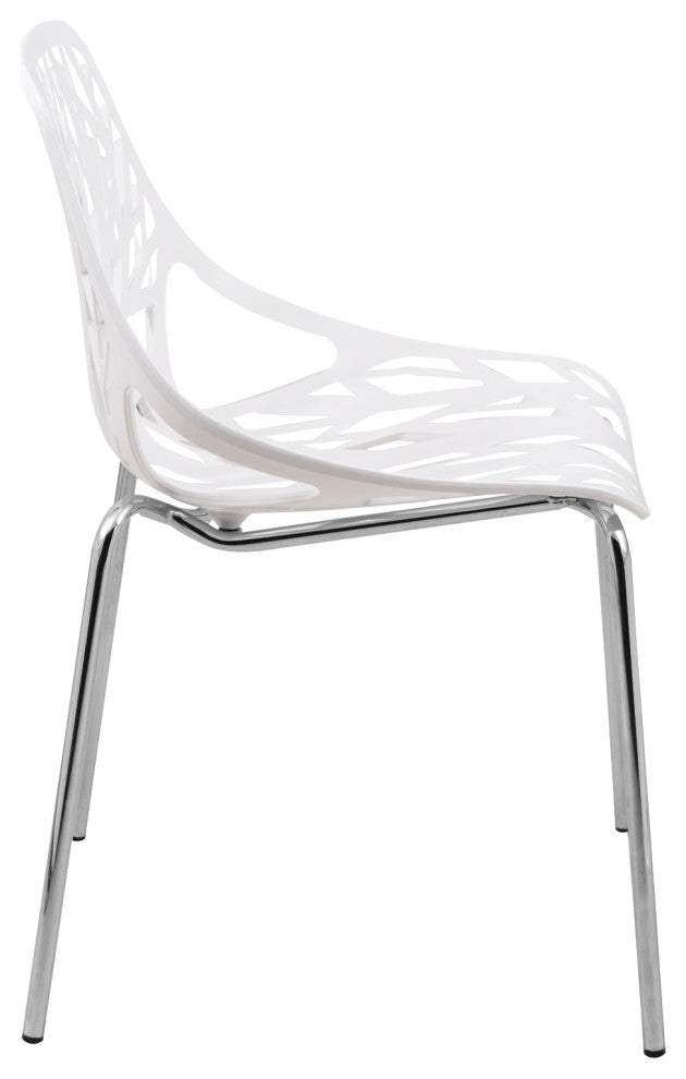 Leisuremod Asbury Plastic Stackable Dining Chair With Chromed Legs, Set of 2, White