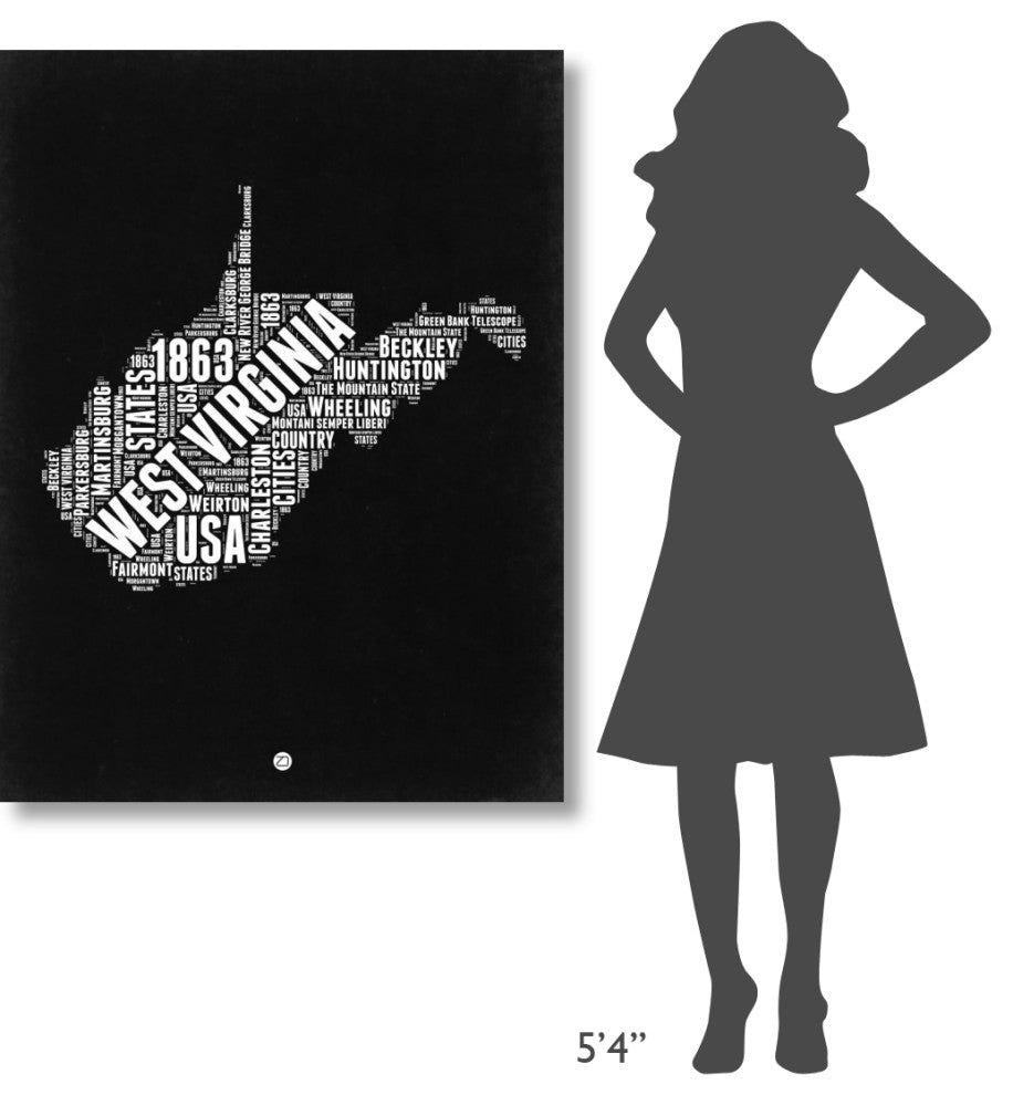 "West Virginia Black and White Map" Fine Art Print