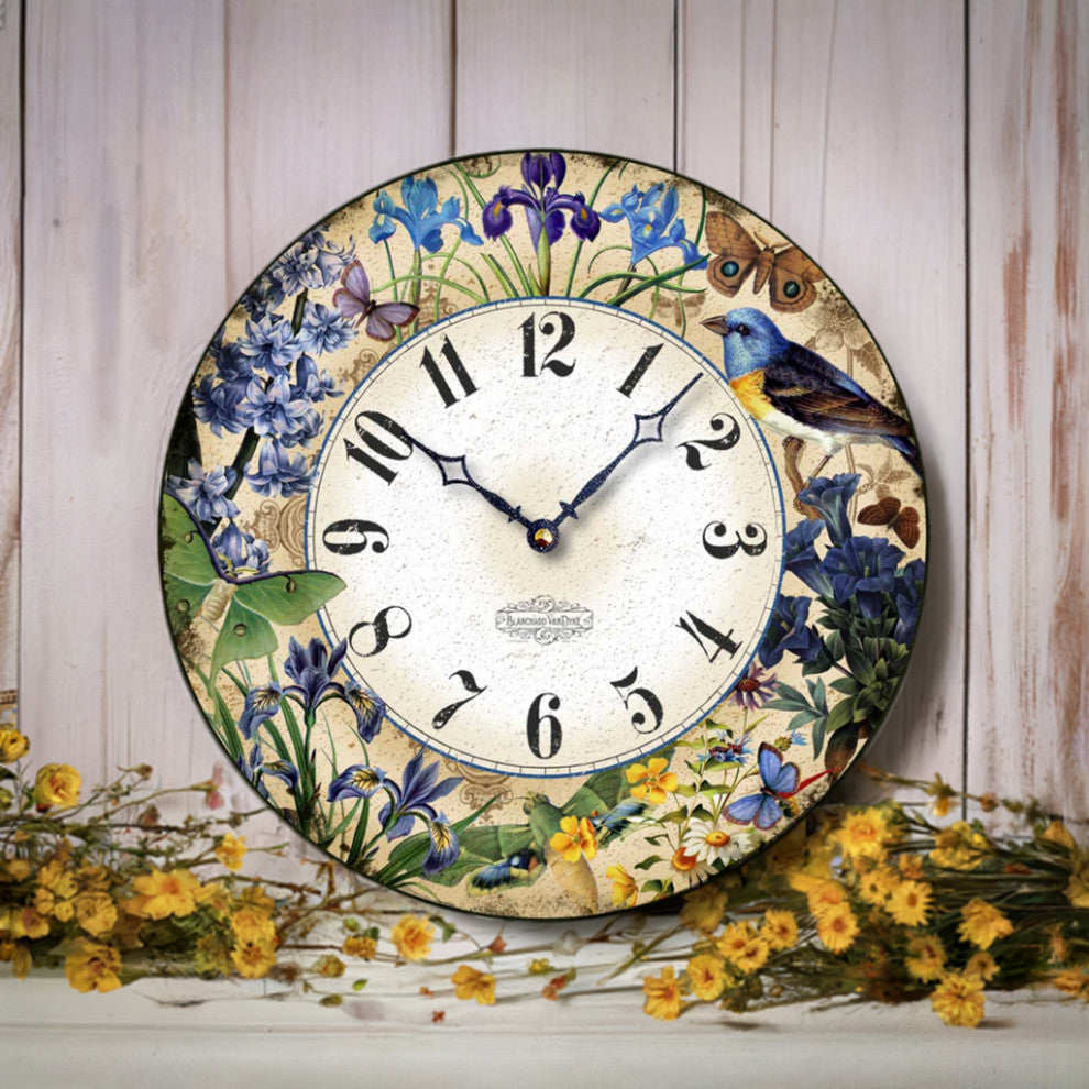 Vintage-Style Nature's Blue Gems Wall Clock, 12 Inch Diameter