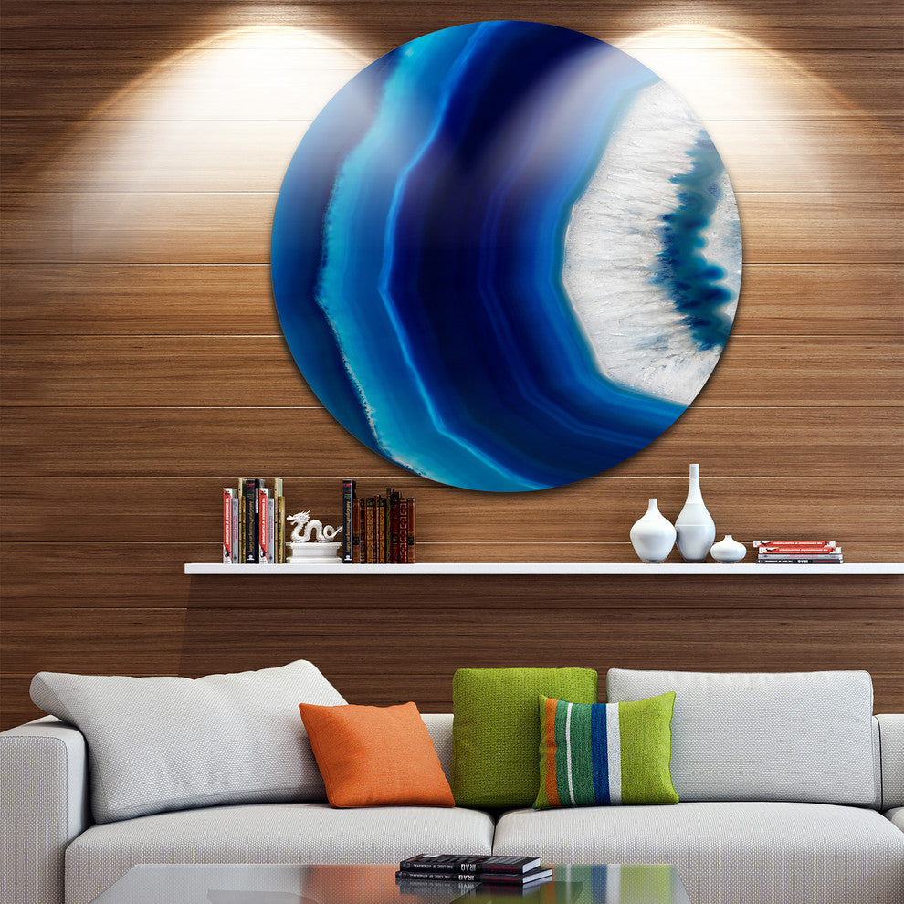 Blue Agate Crystal, Abstract Digital Art Disc Metal Wall Art, 23"
