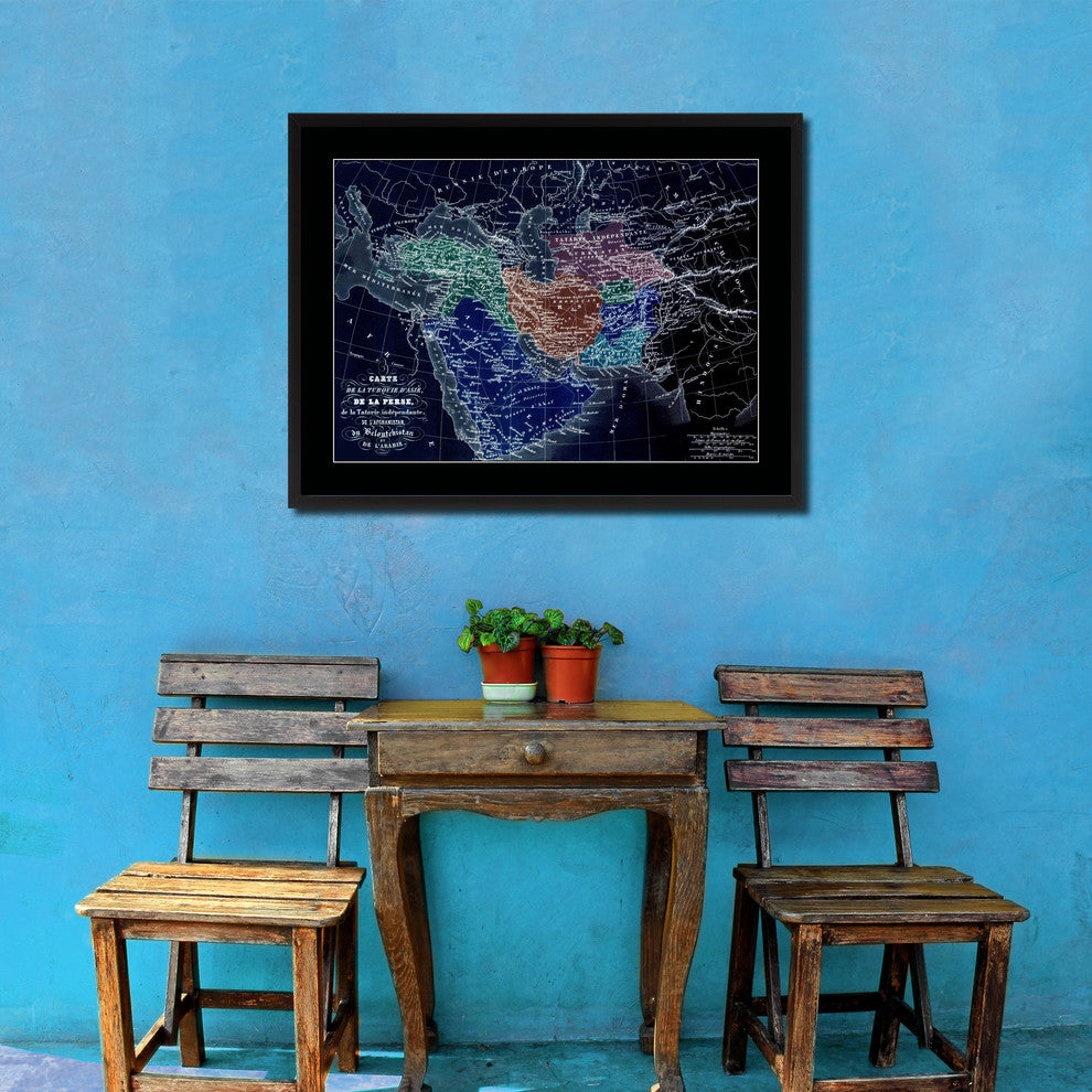 Persia Arabia Iraq Iran Vintage Vivid Color Map Canvas, 28"x37"