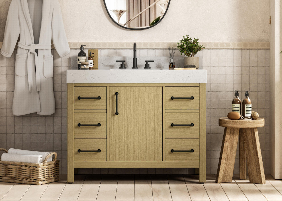 Home Living 42" Single Bathroom Vanity, Honey Brown With Backsplash