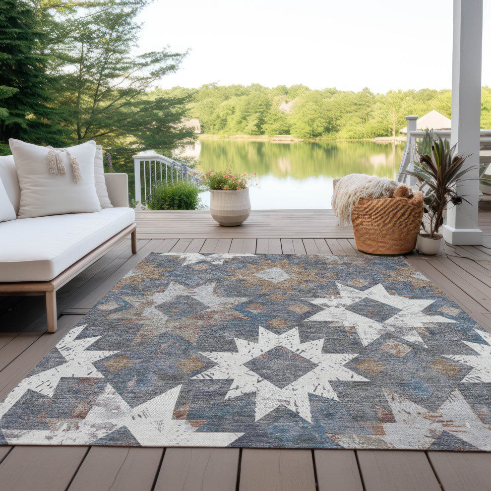 Machine Washable Indoor/Outdoor Chantille ACN1879 Gray 10' x 14' Rug
