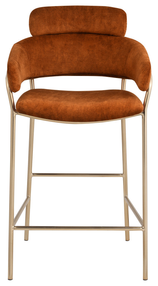 Yara Beige Velvet Upholstered Counter Stool, Cognac