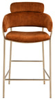 Yara Beige Velvet Upholstered Counter Stool, Cognac