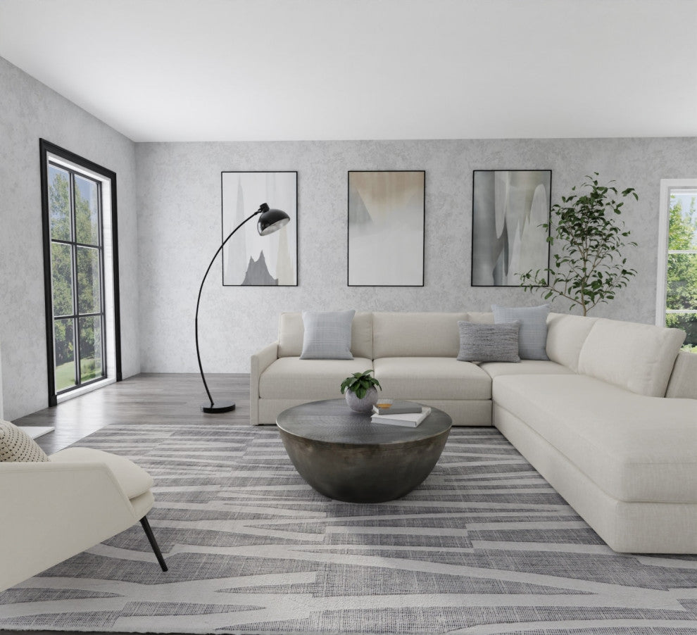 Peconic T8009 Modern/Industrial/Casual Area Rug, Gray/Ivory, 9'x12'