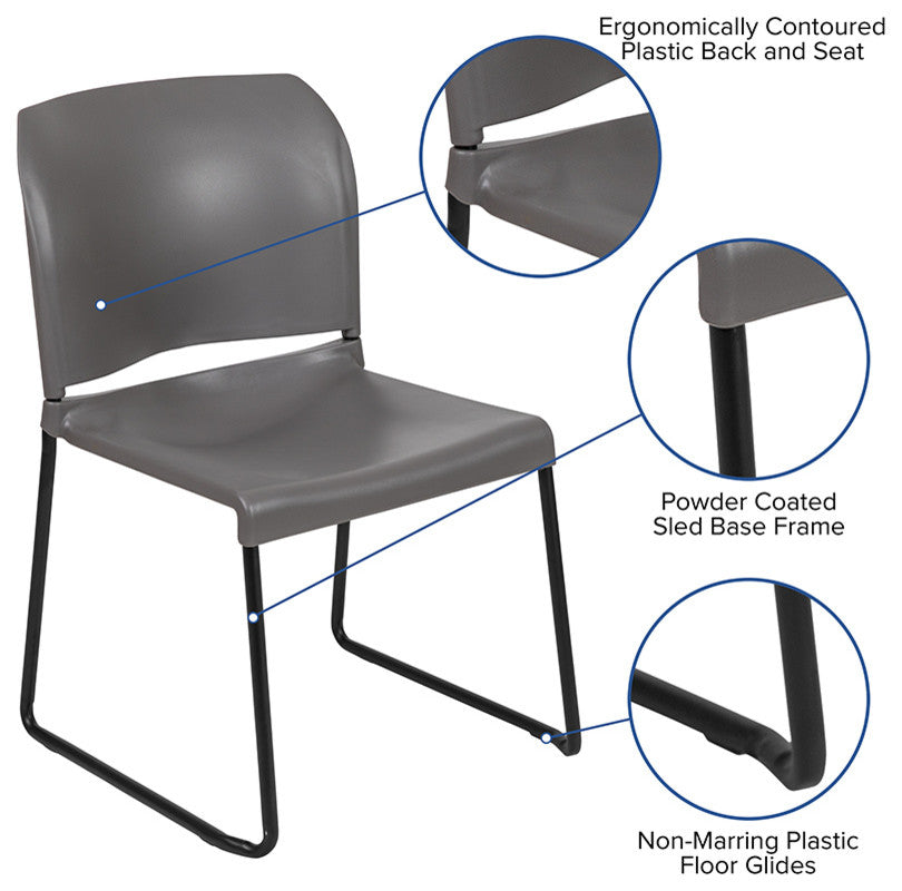 Hercules Series 880 Lb. Capacity Full Back Contoured Stack Chair-Sled Base, Gray