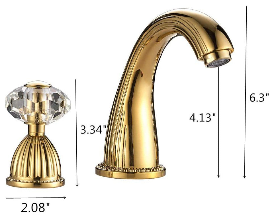 Lyon Widespread bathroom Sink Faucet Crystal Handles Mixer Gold