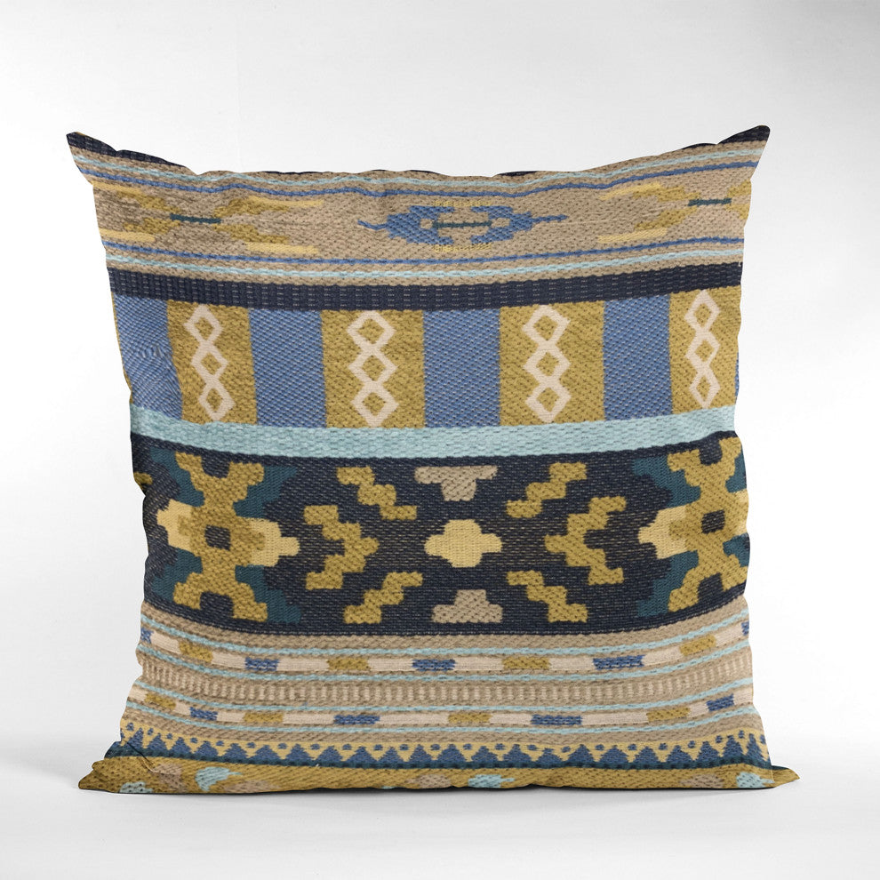Plutus Blue Unique Lanes Border Luxury Throw Pillow, 12"x20"