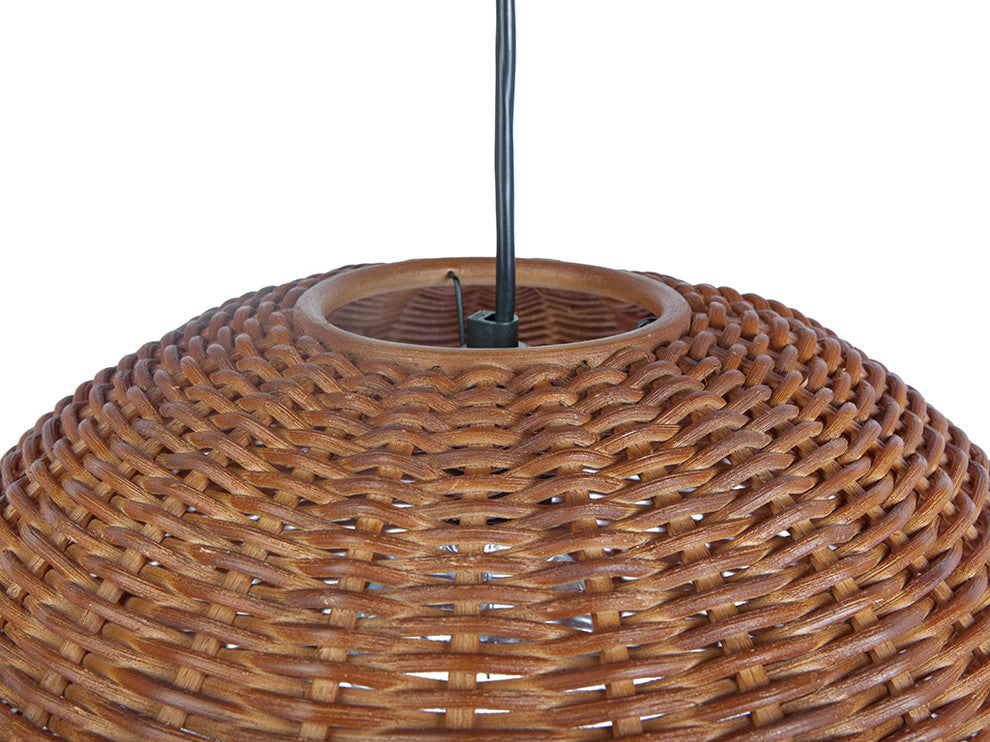 Handwoven Wicker Dome Pendant Light, Brown