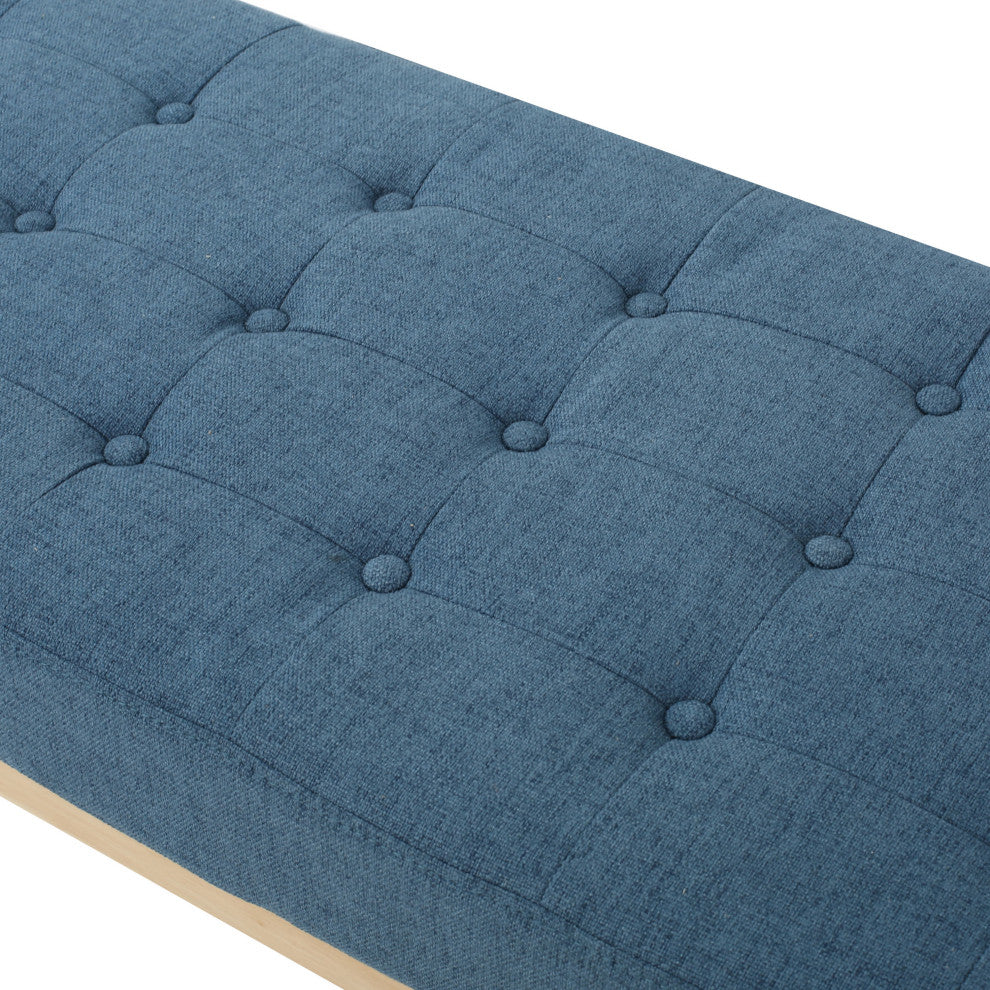GDF Studio Mid-Century Modern Fabric Upholstered Bench, Air Force Blue