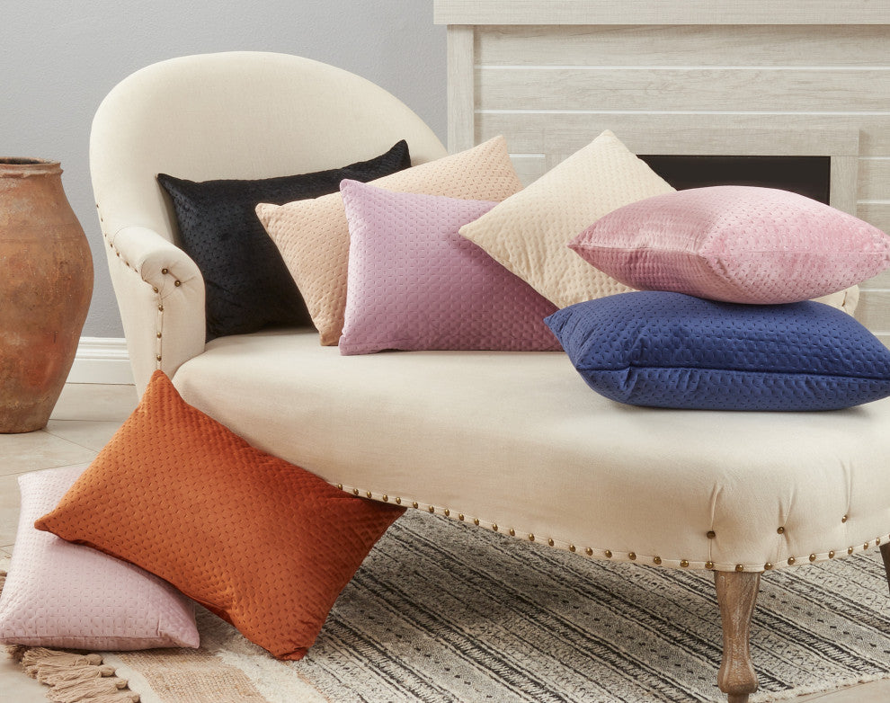 Poly-Filled Velvet Throw Pillow With Pinsonic Design, Lavender, 14"x20"