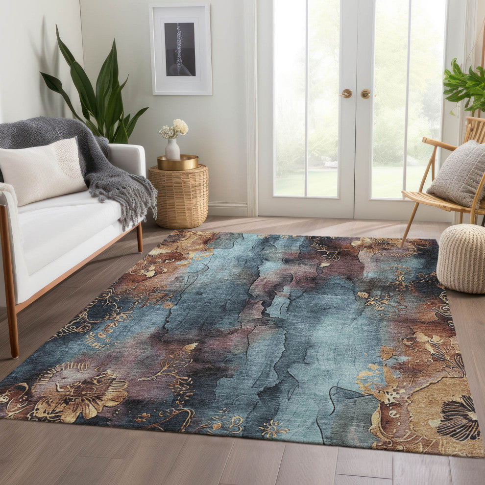 Machine Washable Indoor/Outdoor Chantille ACN1869 Blue 9' x 12' Rug