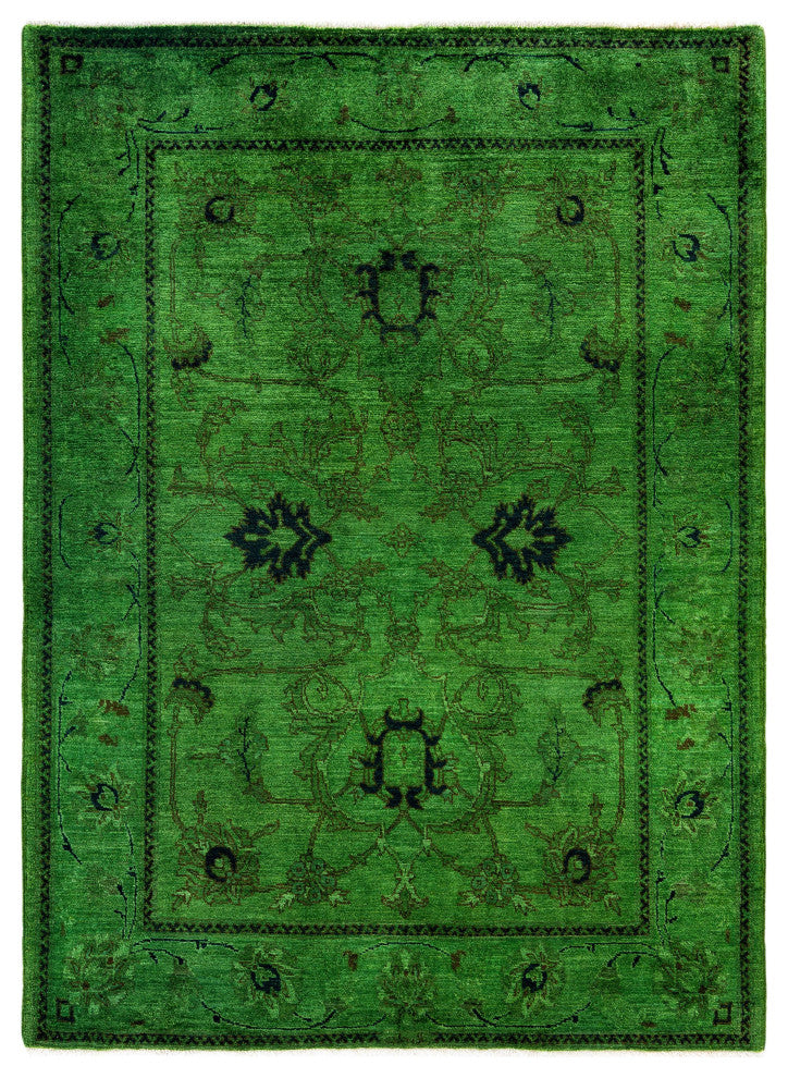 Overdyed One-of-a-Kind Hand-Knotted Area Rug Green, 4' 9" x 6' 7"