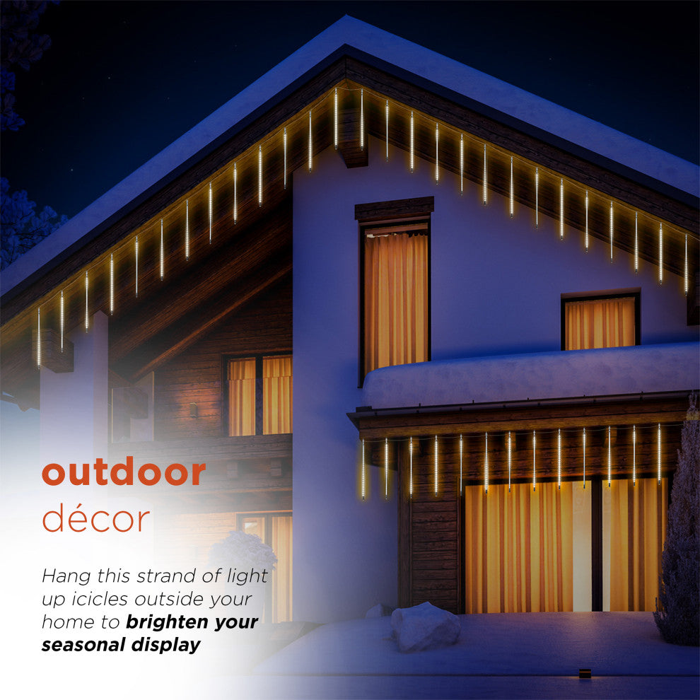 135"L Hanging Icicle Outdoor Lights with Chasing Warm White LED Lights