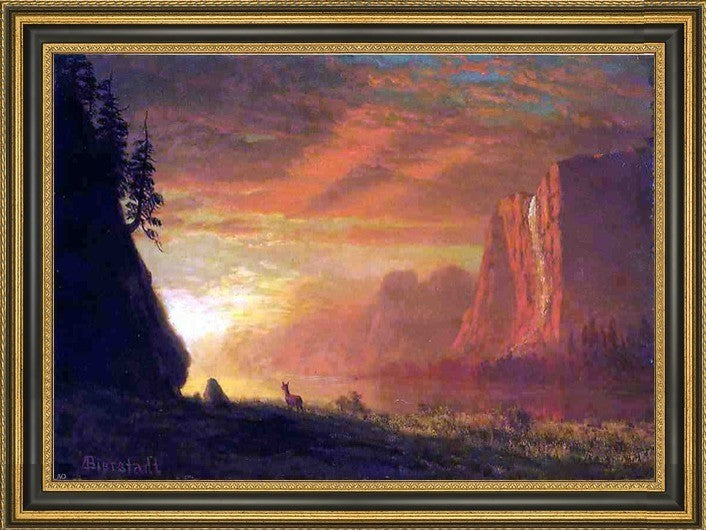 Albert Bierstadt Deer at Sunset Framed Premium Canvas Print, 18"x27"