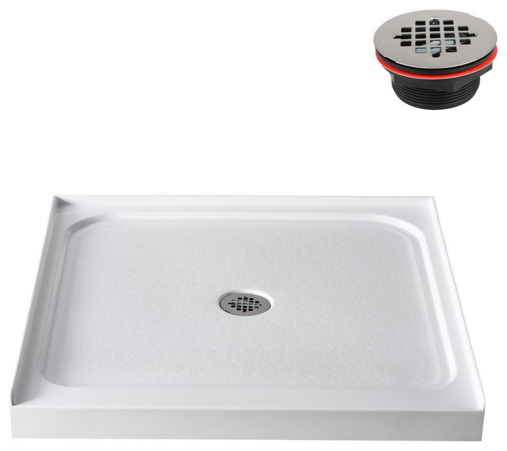 GB-537-152 36"x36" Alcove Acrylic Shower Base, Center Drain, Drain Included