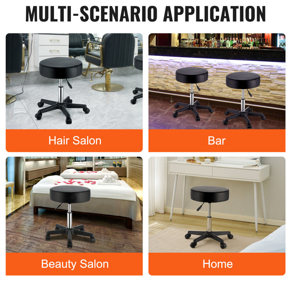 VEVOR Round Rolling Stool Swivel Stool With Wheels PU Leather Height Adjustable