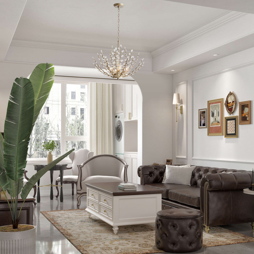 Daisy 6-Light Brushed Champagne Silver Crystal Chandelier