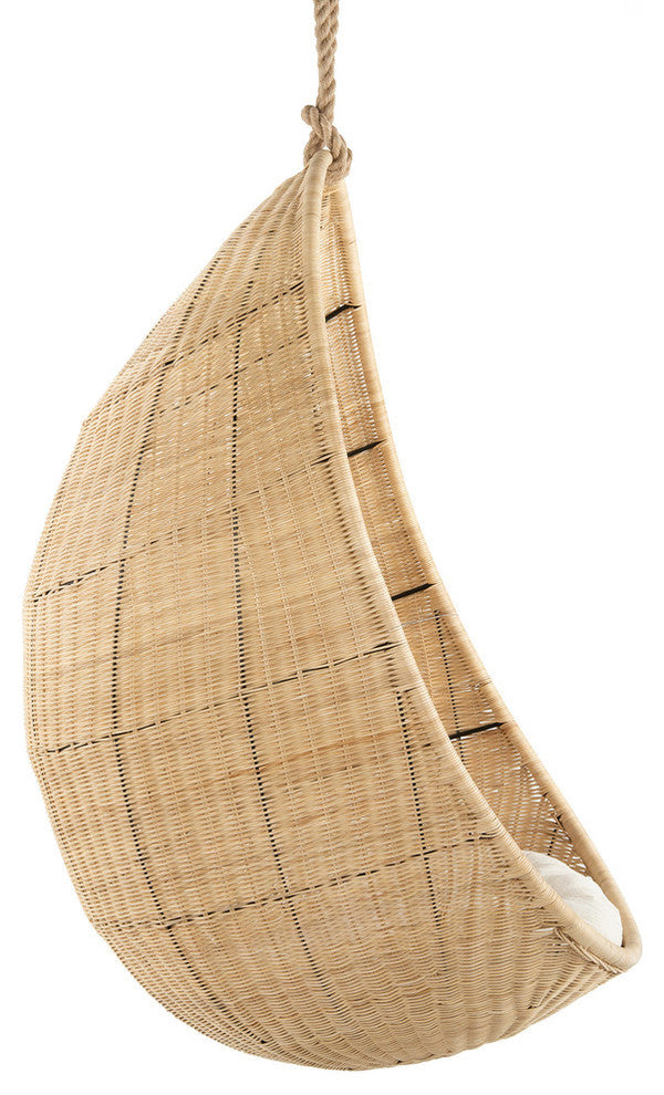 Cocoon Wicker Hanging Swing Chair With Seat Cushion, Natural