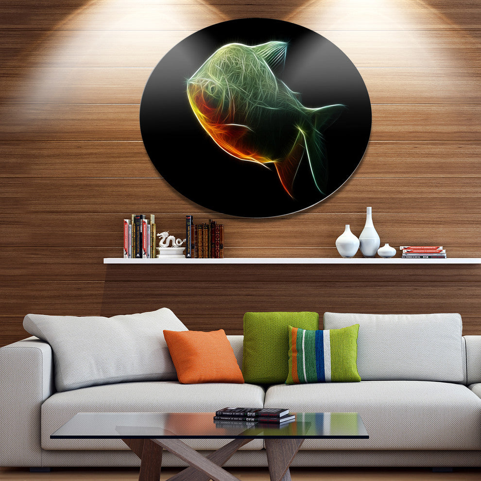 Fractal Pacu Fish On Black, Animal Disc Metal Artwork, 23"