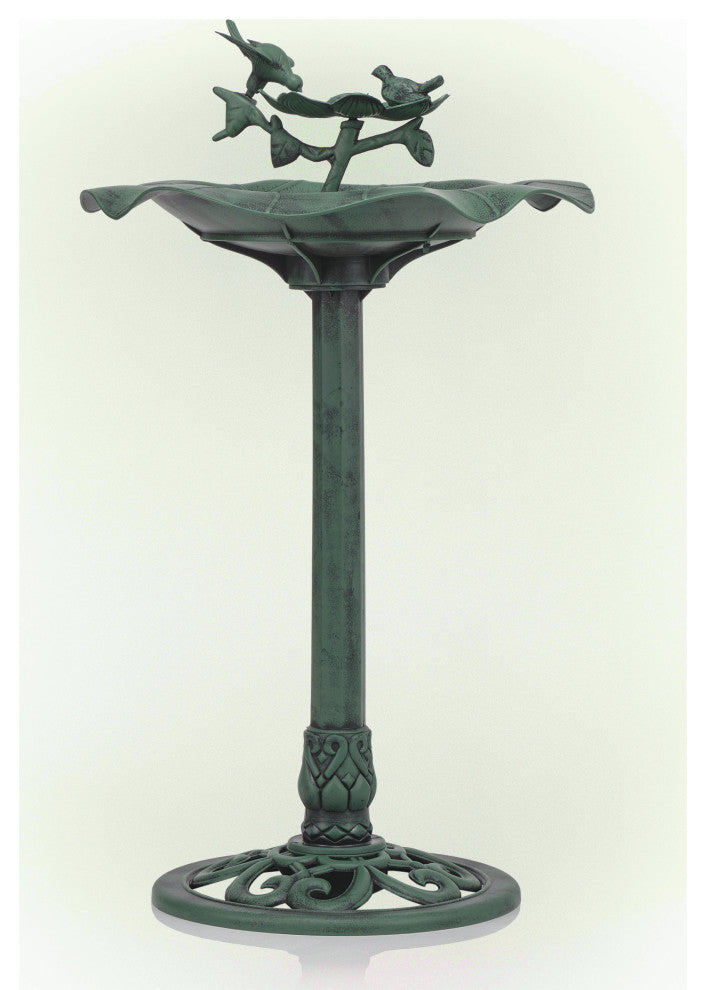 33" Tall Outdoor Lotus Birdbath Yard Statue, Green